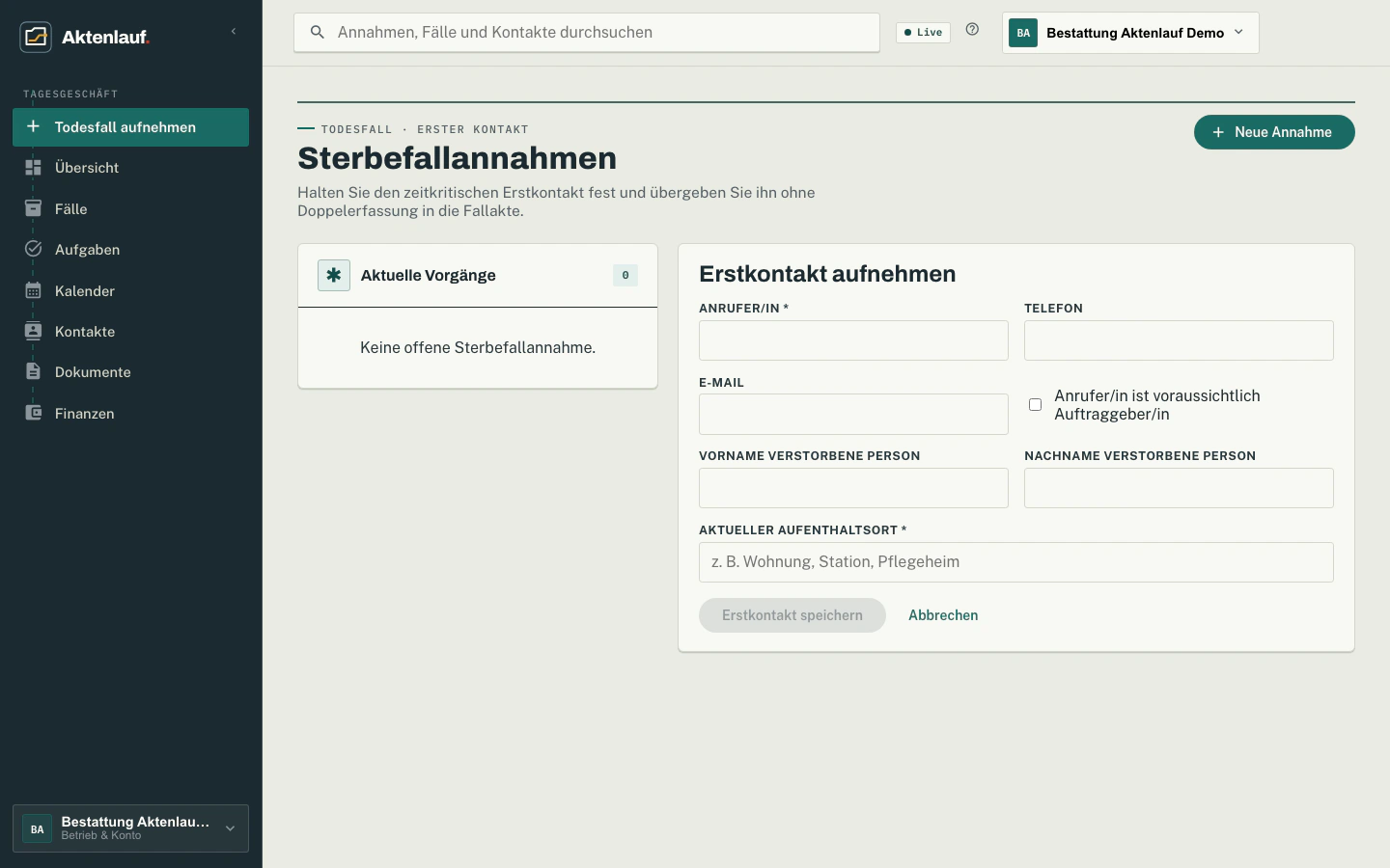 Geführte Todesfallaufnahme für den ersten Kontakt