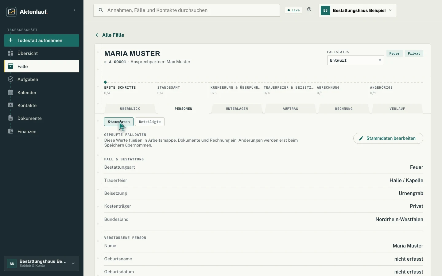 Stammdaten in der digitalen Fallakte